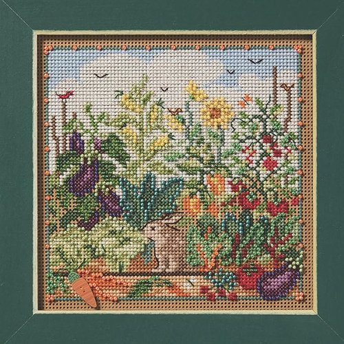 Mill Hill Bunny Garden Kit #MH14-2513 from the Buttons & Beads Spring Series 5.25" x 5.25"/13.3 cm x 13.3 cm Beaded Cross Stitch